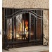 Small Beveled Glass Diamond Fireplace Screen With Alternating Panels And Small Powder-Coated Tubular Steel Frame 38 W x 31 H Black Finish - B005FNJ5K8